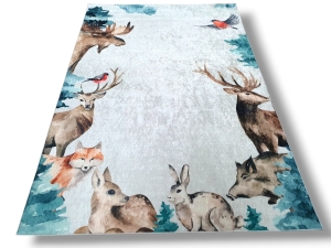 Dywan DIGITAL LAS w zwierzątka leśne sarenka motyw leśny łoś jeleń
