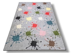 Dywan FUNKY LUK szary kolorowy tup i tan w KLEKSY do przedszkola żłobka z atestem dla dzieci dziecięcy