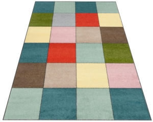 Dywan FUNKY TOP COLORS Lazurowy kolorowy w kwadraty 24 do przedszkola żłobka z atestem