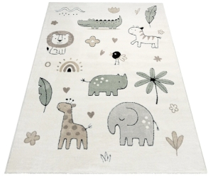 Dywan Elche Animal Dziecięcy 3D z motywem zwierząt w stylu boho safari oliwkowy zielony beż