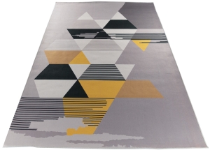 Dywan Elefanta printed geometryczny szary z żółtym trójkąty żółty
